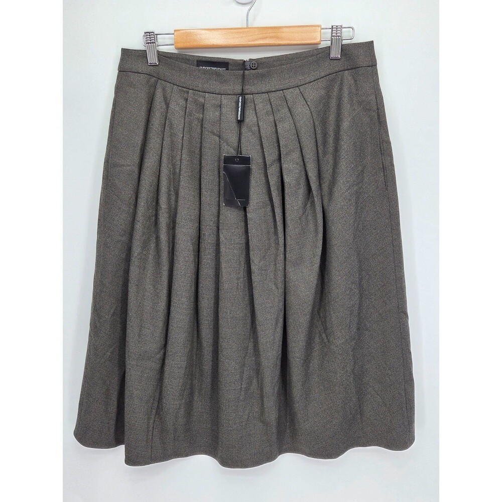 New Emporio Armani Gray Pleated A-Line Midi Skirt Wool IT 46 US 10 Made Italy